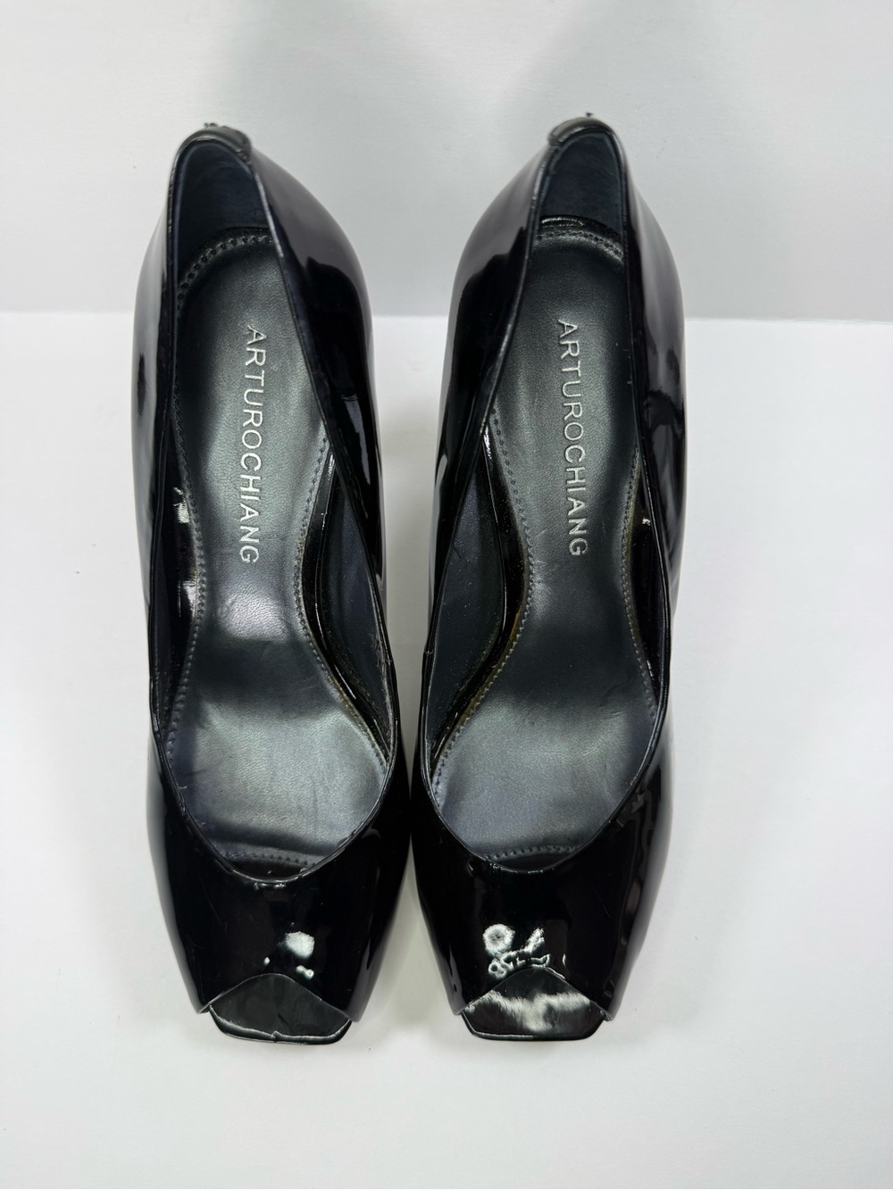 Arturo Chiang Black Patent Peep Toe Pumps
